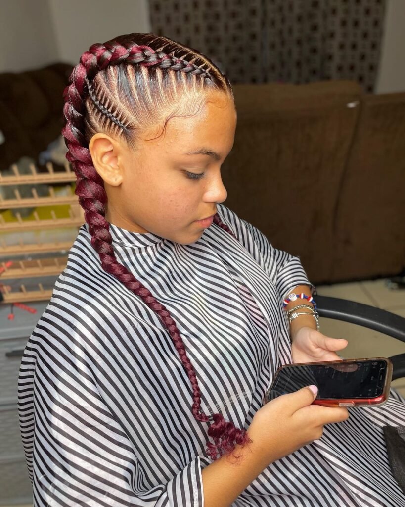 Stitched Feed in French Braids with Curly ends