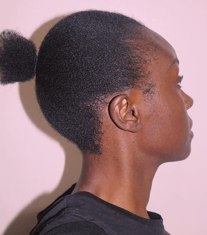 4c Hair pulled into a ponytail ready for installing braids